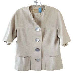 Lord & Taylor Short Sleeve Linen Jacket Women Small - Ellen Brook - Vintage